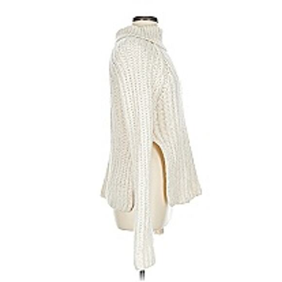 Peachoo+Krejberg Ivory Chunky Knit Split Side Turtleneck Sweater size M - Picture 3 of 7